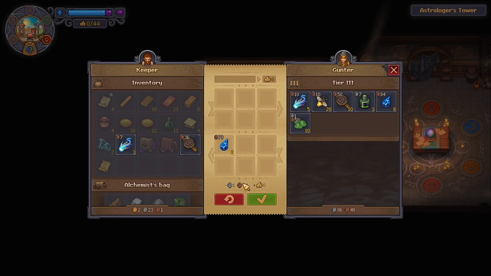 Gunter trading interface: inventory, trade stage and merchant stock